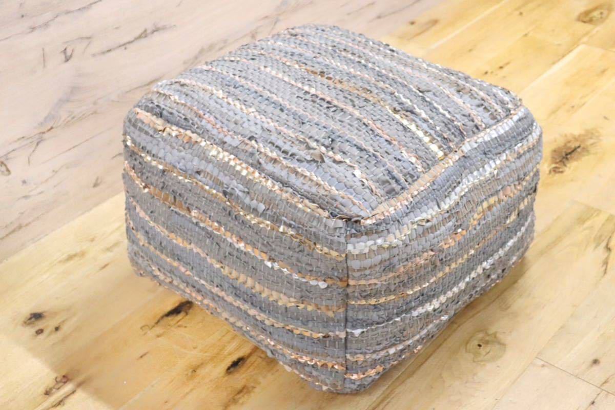 GMFN247B○Raha ラーハ プアクッション スツール 腰掛け オットマン レザー スクエア ナチュラル ボヘミアン 未使用品