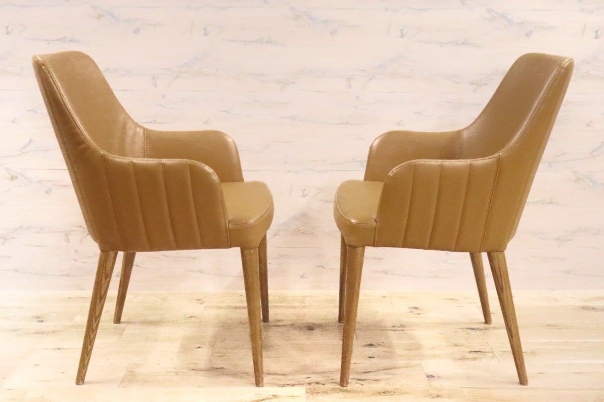 GMGT83A○東京インテリア ダイニングチェア アームチェア 椅子 2脚セット 合皮 オーク材 スタイリッシュ モダン