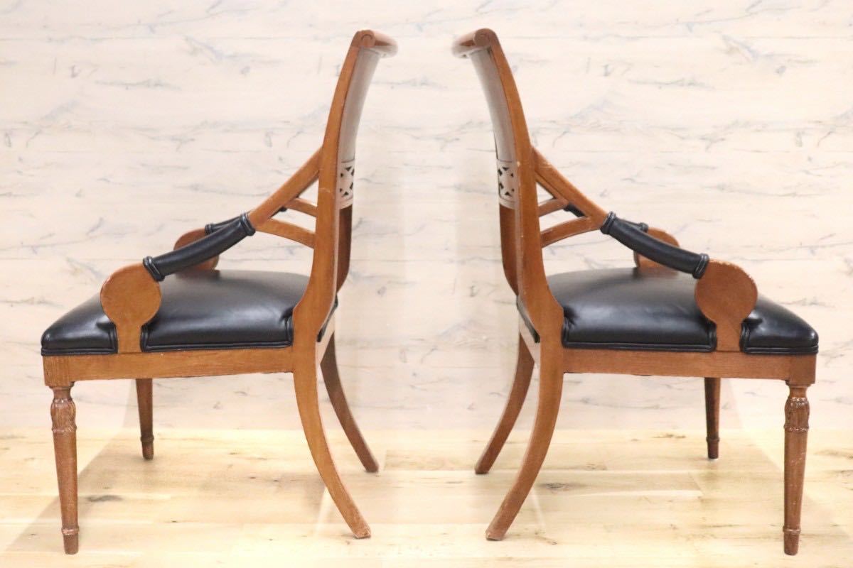 GMGN142G○イタリア製 クラシック モダン ダイニングチェア 椅子 2脚セット セミアームチェア 本革 レザー 西洋 アール・ヌーヴォー