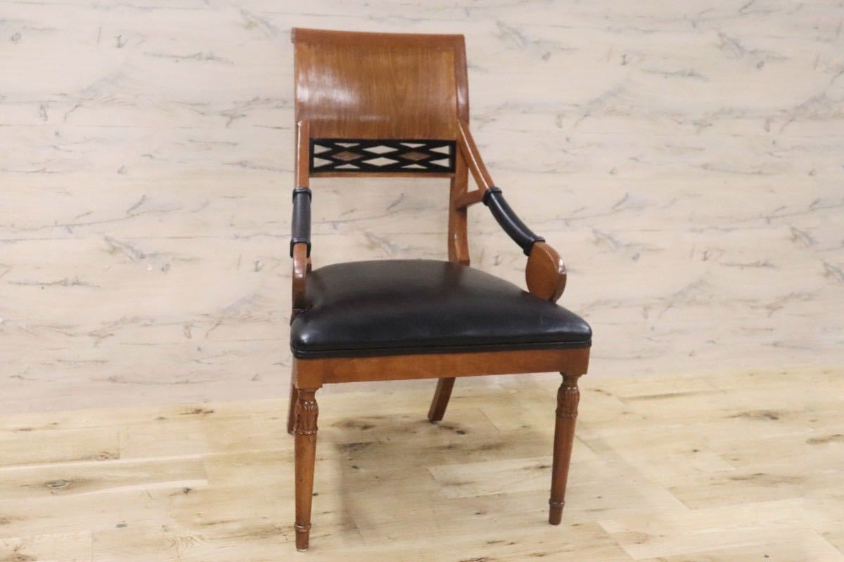 GMGN149C○イタリア製 クラシック モダン ダイニングチェア 椅子 セミアームチェア 本革 レザー 西洋 アール・ヌーヴォー