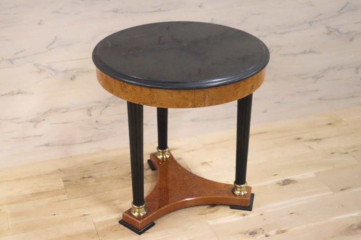 GMGN233D○イタリア製 サイドテーブル 丸テーブル バーズアイメープル 御影石 エレガント クラシック ヨーロッパ家具 ※引取り推奨