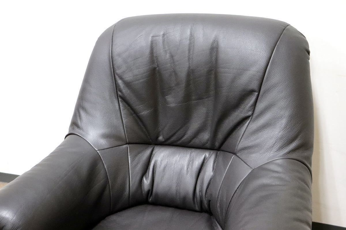 GMGT192A○オランダ製 ダッチカントリー 1人掛けソファ シングルソファ 本革 グレー オーク材 ノスタルジック オランダ民芸 約35万