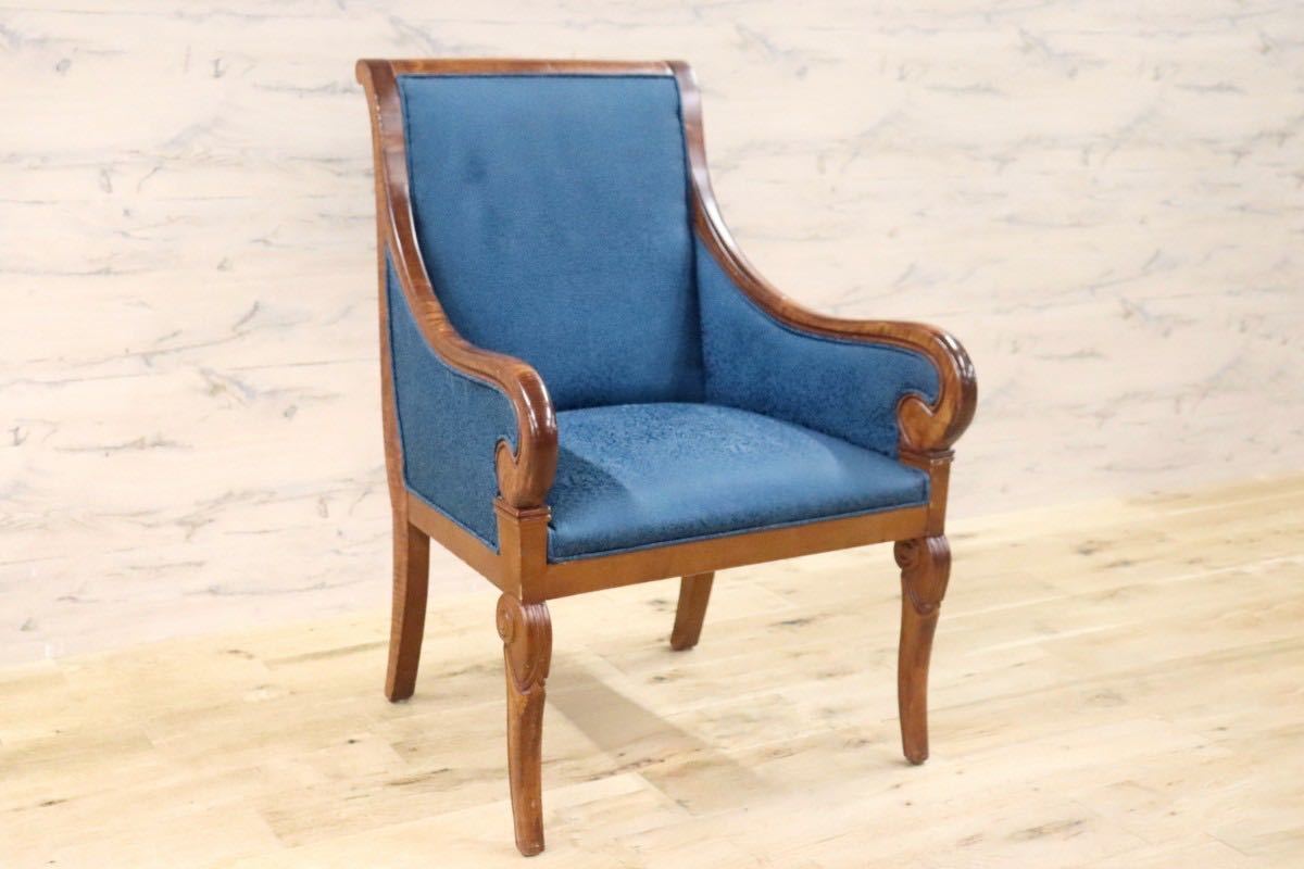 GMGN162C○西洋 クラシック シングルソファ ラウンジチェア 1人掛けソファ 椅子 木製 ファブリック アンティーク 彫刻