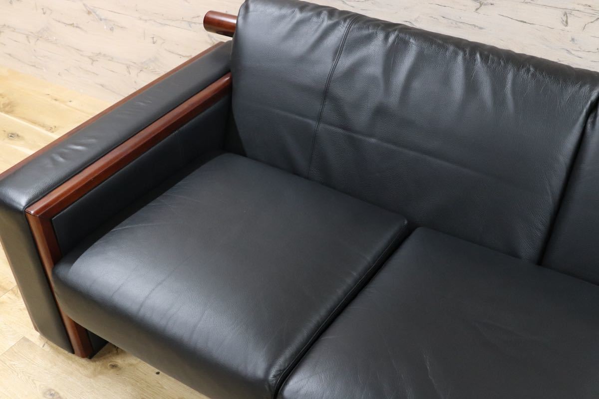 GMFK575○MORISHIGE / モリシゲ プレステージ 3人掛けソファ トリプルソファ 黒総革 IDC大塚家具 最高級 リビング チェア 約85万