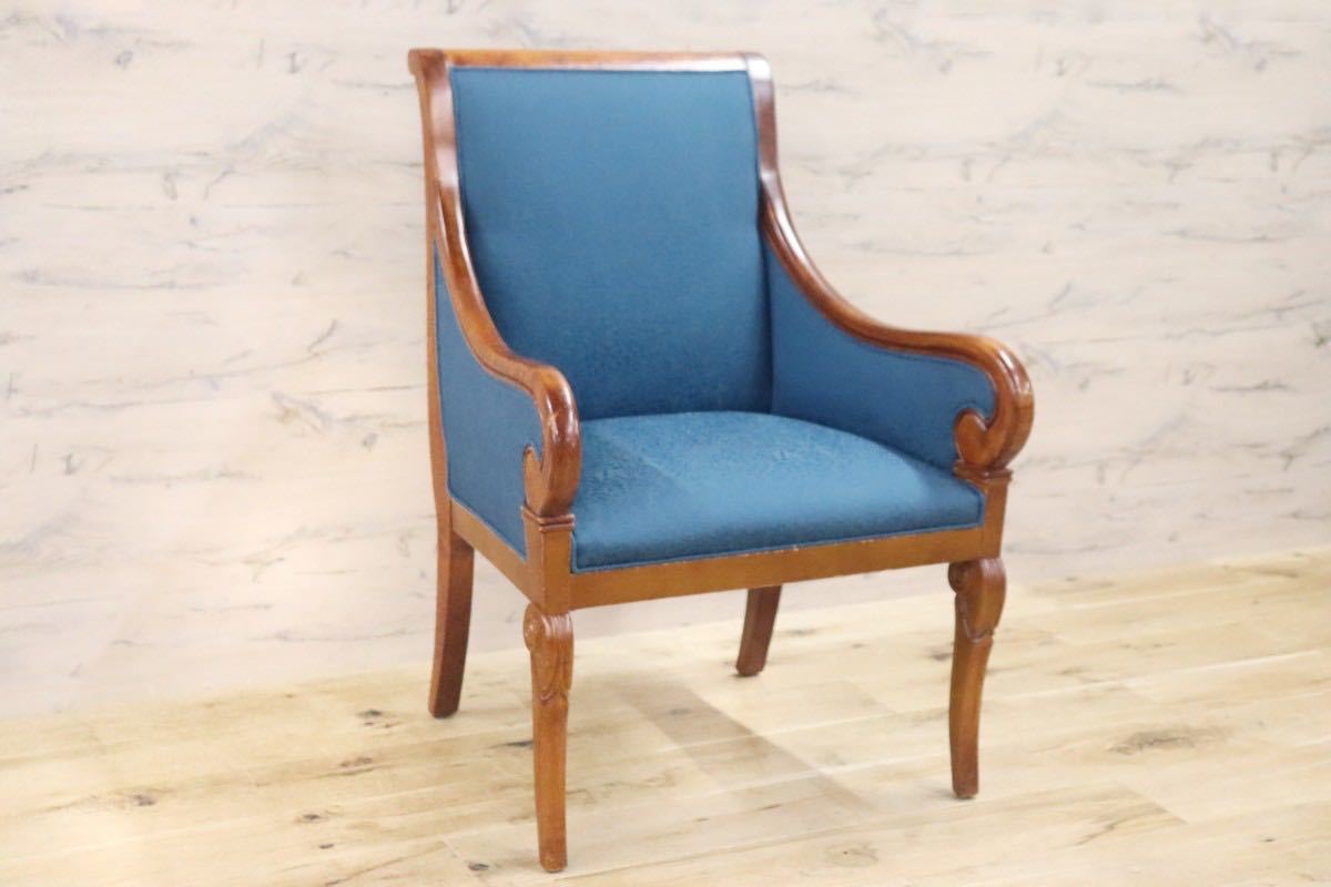 GMGN145B○西洋 クラシック シングルソファ ラウンジチェア 1人掛けソファ 椅子 木製 ファブリック アンティーク 彫刻