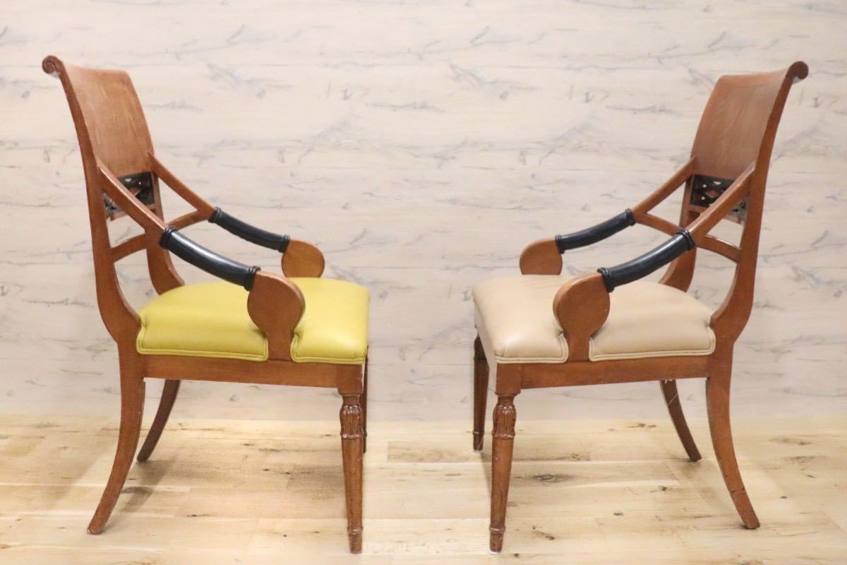 GMGN162A○イタリア製 クラシック モダン ダイニングチェア 椅子 2脚セット セミアームチェア レザー 西洋 アール・ヌーヴォー