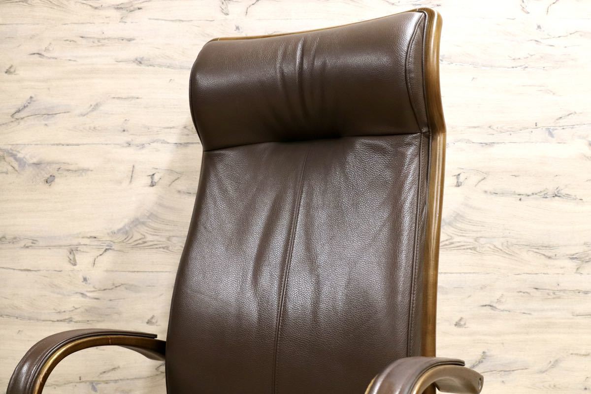 GMGN236○karimoku / カリモク 本革 デスクチェア 作業椅子 本革 ハイバック ワーキング ブラウン モダン 定価約21.3万