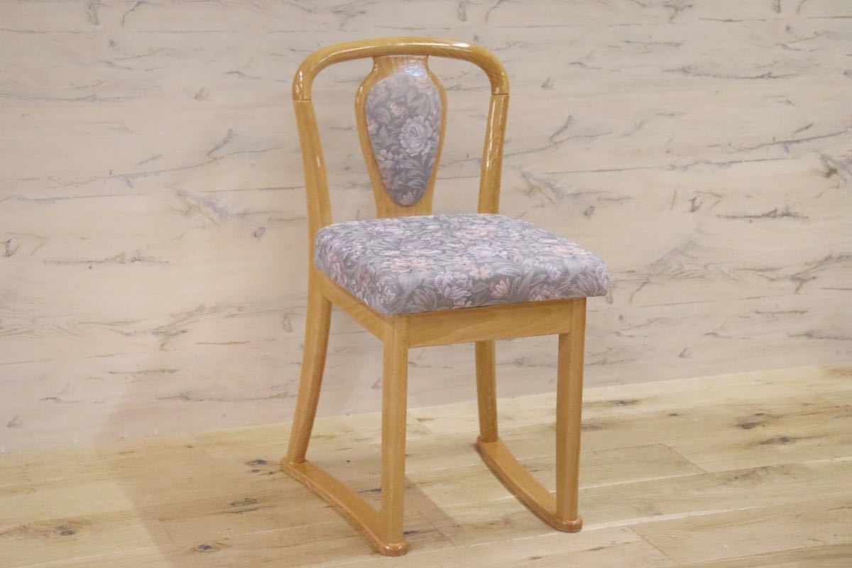 GMFK17○大塚化学木製建具 ドレッサーチェア スツール 椅子 オーク材 ファブリック エレガント 花柄 美品