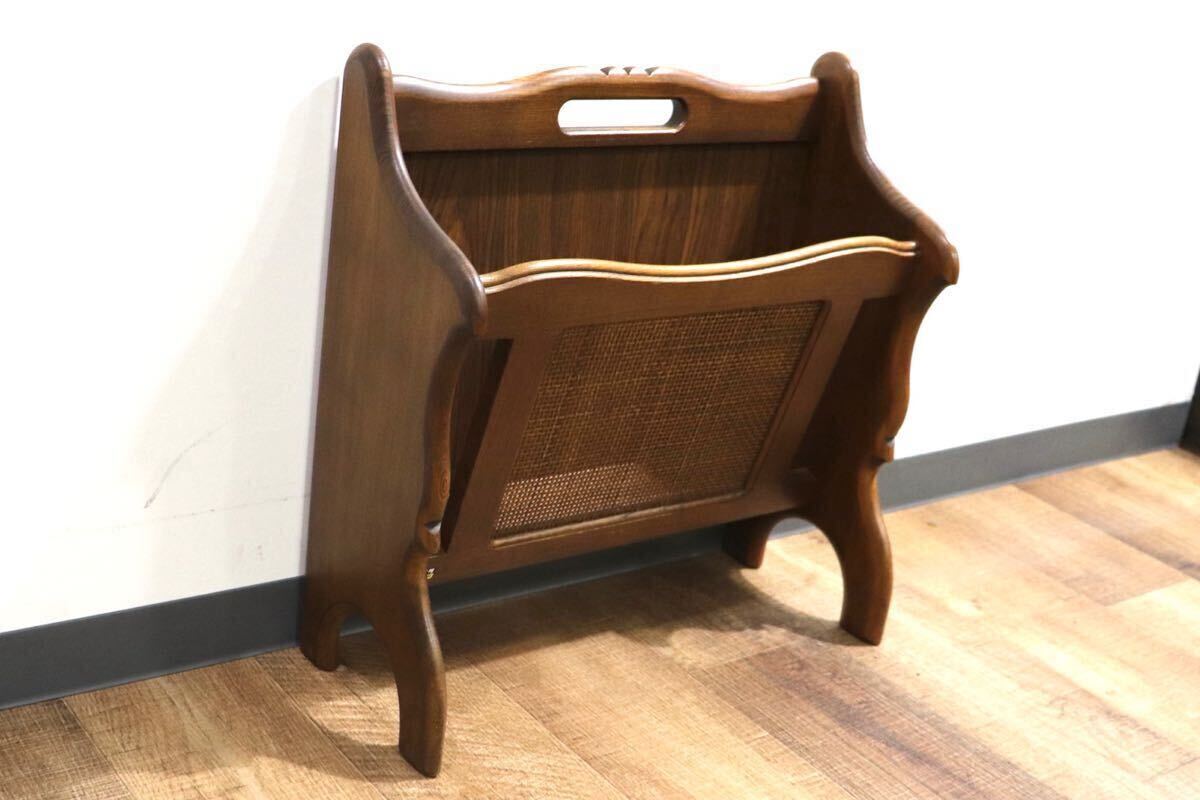 GMHN160○karimoku / カリモク コロニアル マガジンラック スリッパラック 雑誌入れ 収納 木製 ラタン