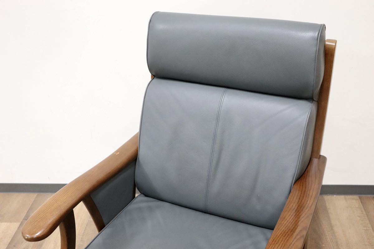 GMGT149○1人掛けソファ シングルソファ ラウンジチェア アームチェア アームソファ 椅子 応接 合皮 グレー 天然木 オーク材 モダン