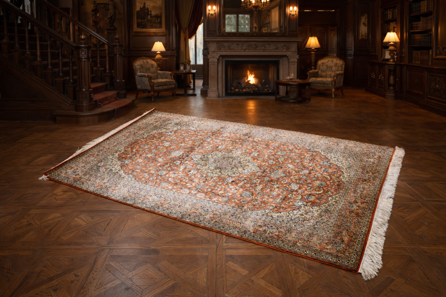 GMIK847M○ペルシャ絨毯 手織り ラグ カーペット ヴィンテージ インテリア