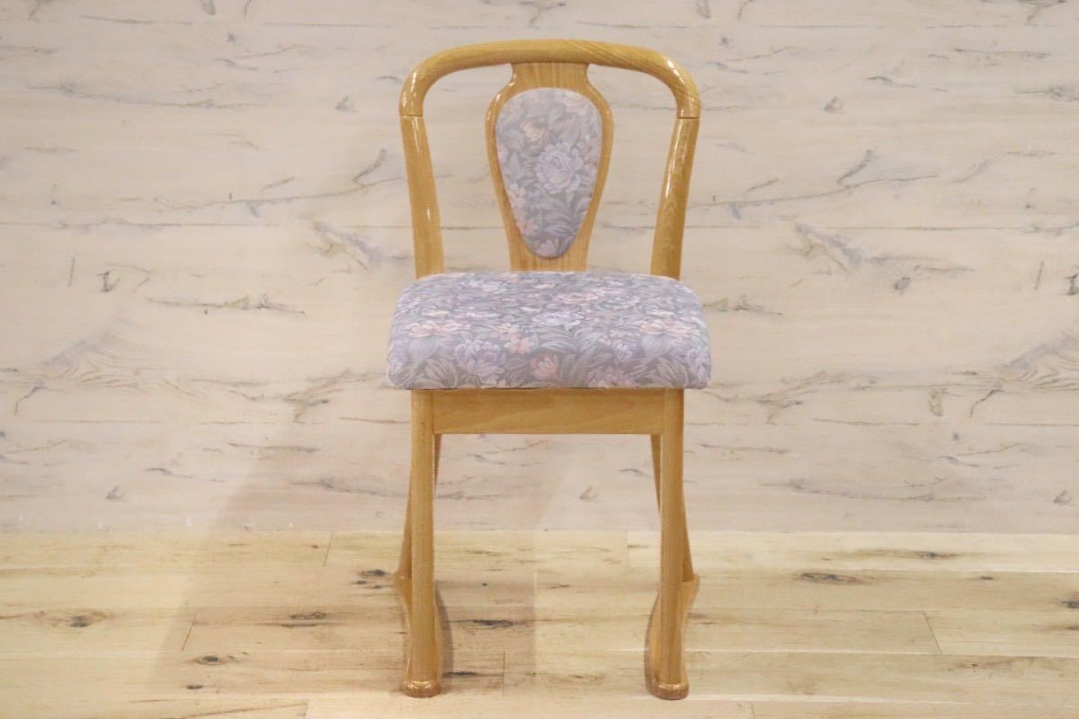 GMFK17○大塚化学木製建具 ドレッサーチェア スツール 椅子 オーク材 ファブリック エレガント 花柄 美品