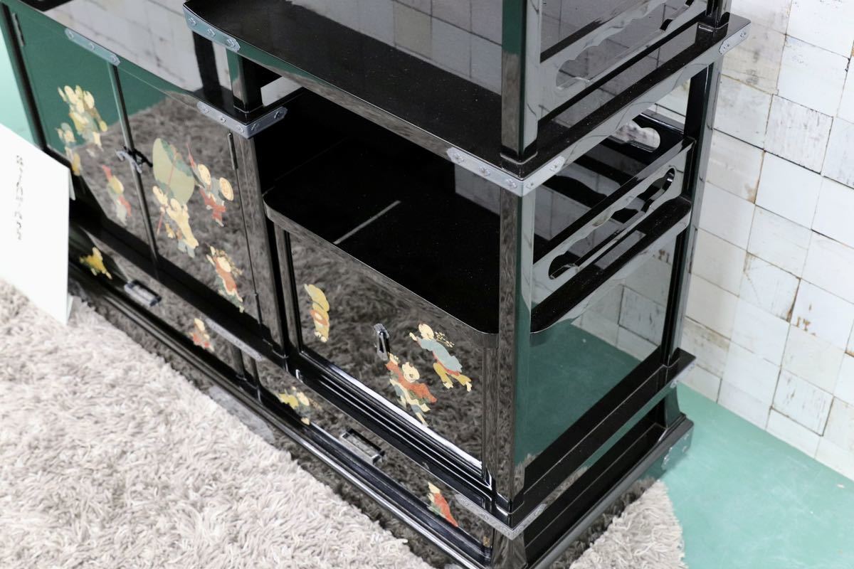 GMGS27○最高峰 西塚朝光 茶棚 飾り棚 唐子図 サイドボード 和家具 輪島塗 天皇家納入作品制作蒔絵師 希少 定価約1000万 展示品※発送不可