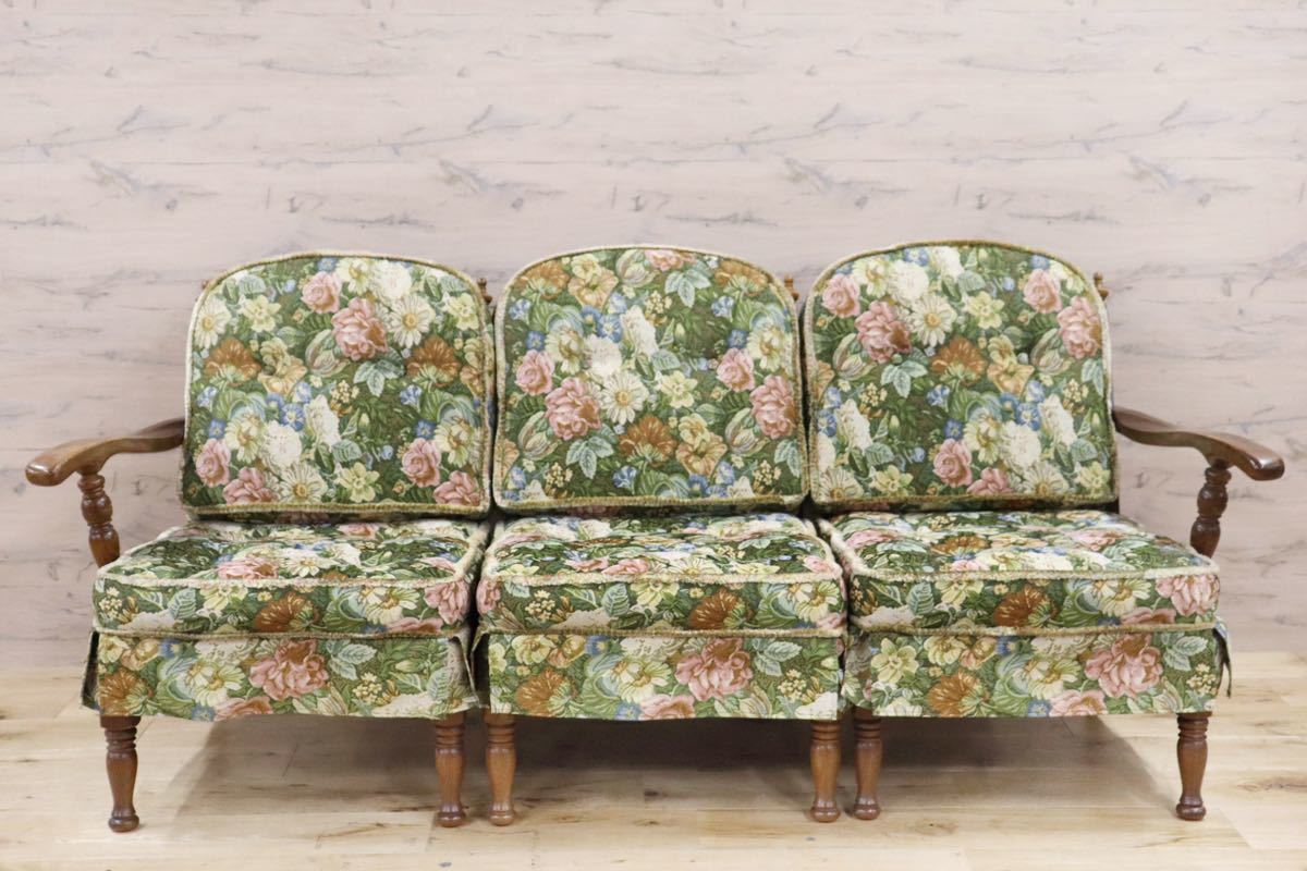 GMGK56A○飛騨産業 / HIDA キツツキ 穂高 3人掛けソファ トリプルソファ セパレート オーク材 ファブリック カントリー 定価約28万