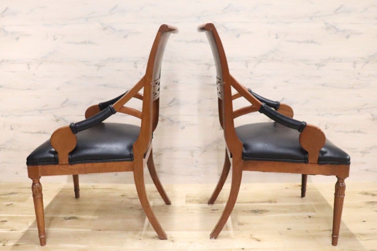 GMGN149B○イタリア製 クラシック モダン ダイニングチェア 椅子 2脚セット セミアームチェア 本革 レザー 西洋 アール・ヌーヴォー