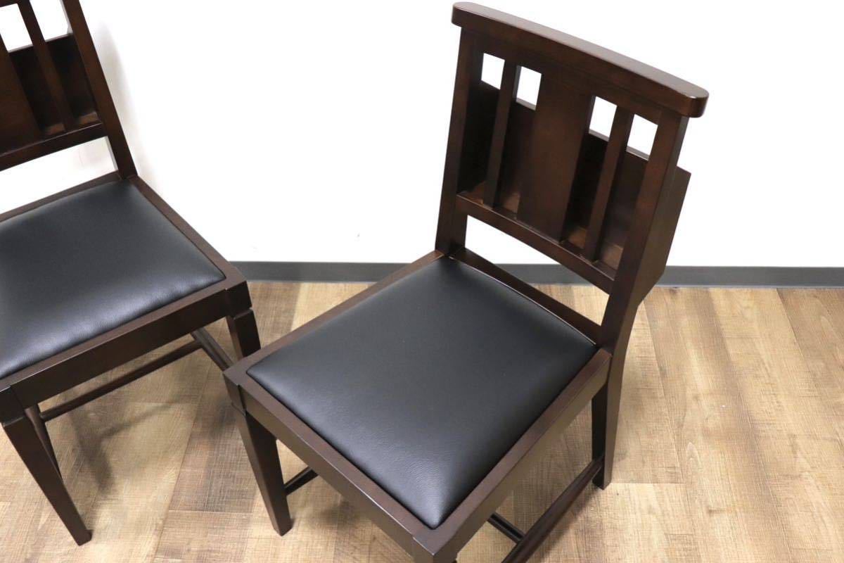 GMGN342D○CHERRY FURNITURE / 桜屋工業 ダイニングチェア チャーチチェア マガジンラック 合皮 ダークブラウン 2脚セット モダン 未使用品