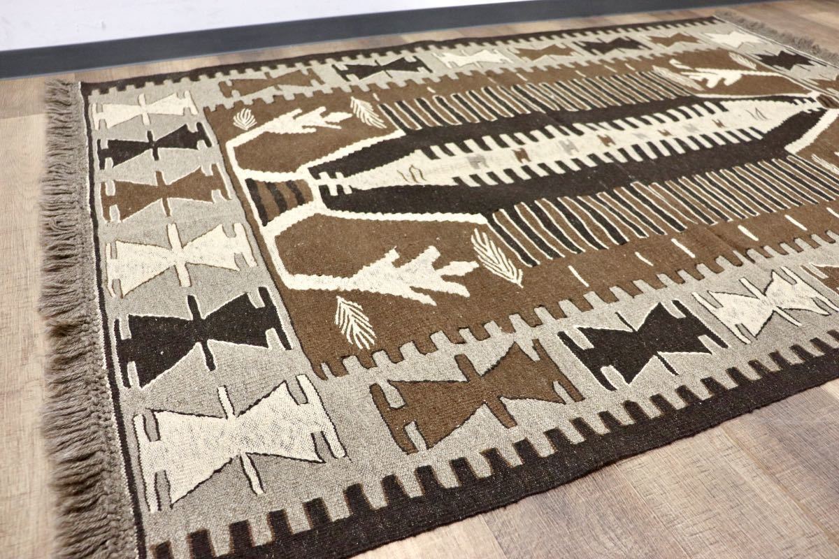 GMGO31○トルコ Kayseri カイセリ産 オールドキリム 1970年代 ヴィンテージ ラグ 羊毛 手織り 定価約30万 未使用 デッドストック