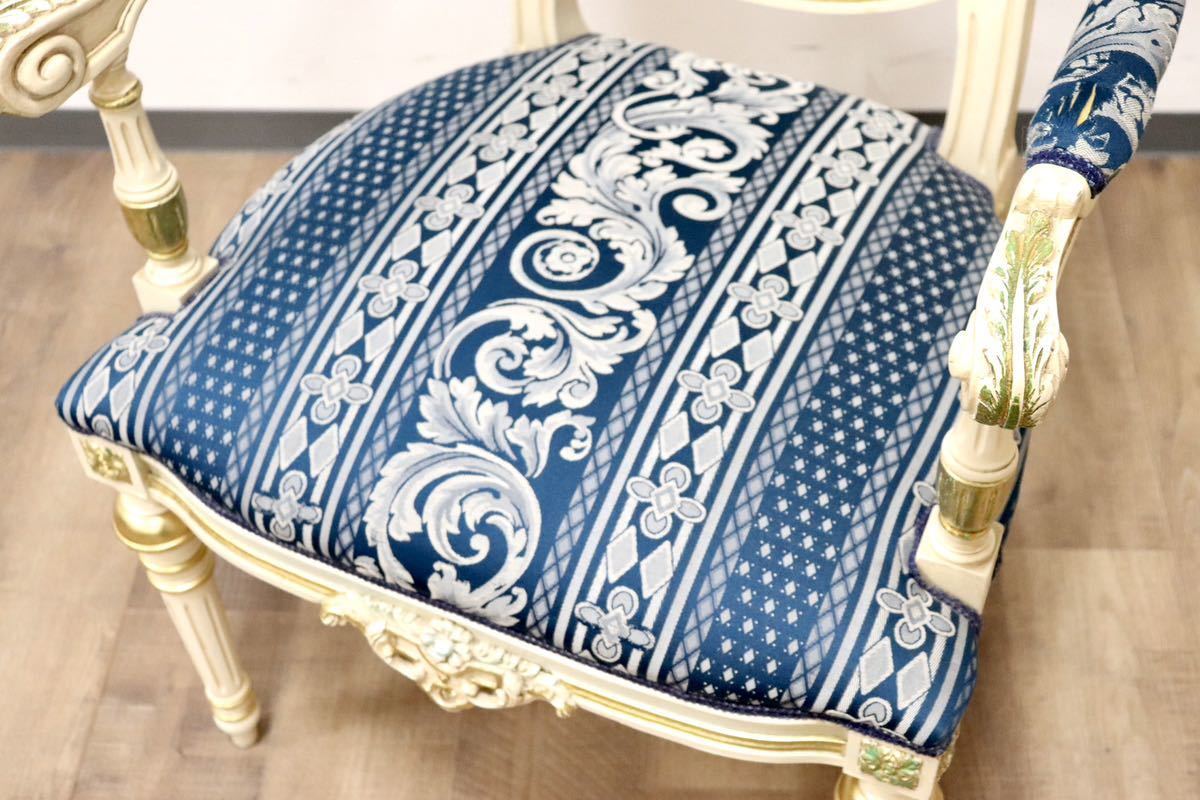 GMGN490G○西洋 アンティーク サロンチェア アームチェア 椅子 ファブリック クラシック エレガント シャビーシック ロココ調 ヨーロピアン