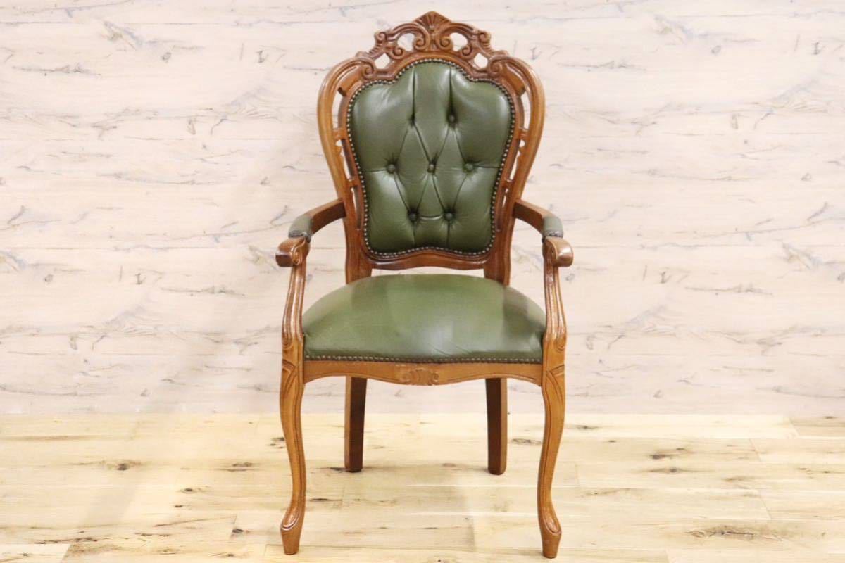 GMGK317B○イタリアヴィンテージ ヨーロピアン ヴェローナクラシック ダイニングチェア 革張り 猫脚 ヨーロッパ家具 アンティーク