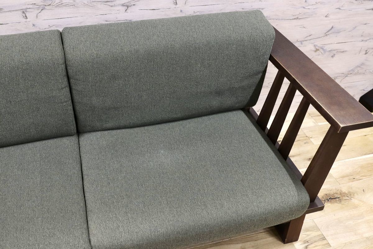 GMFN156○東京インテリア 2.5人掛けソファ ラブソファ スタイリッシュ 和モダン グリーン ファブリック タモ材