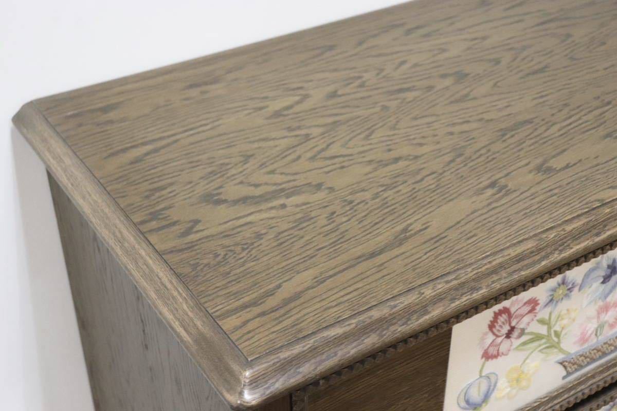 GMGK183A○神戸家具 洋家具 伊藤家具 3段チェスト 整理タンス 彫刻 オーク材 クラシカル 花柄 和製ヴィンテージ アンティーク 検)永田良介