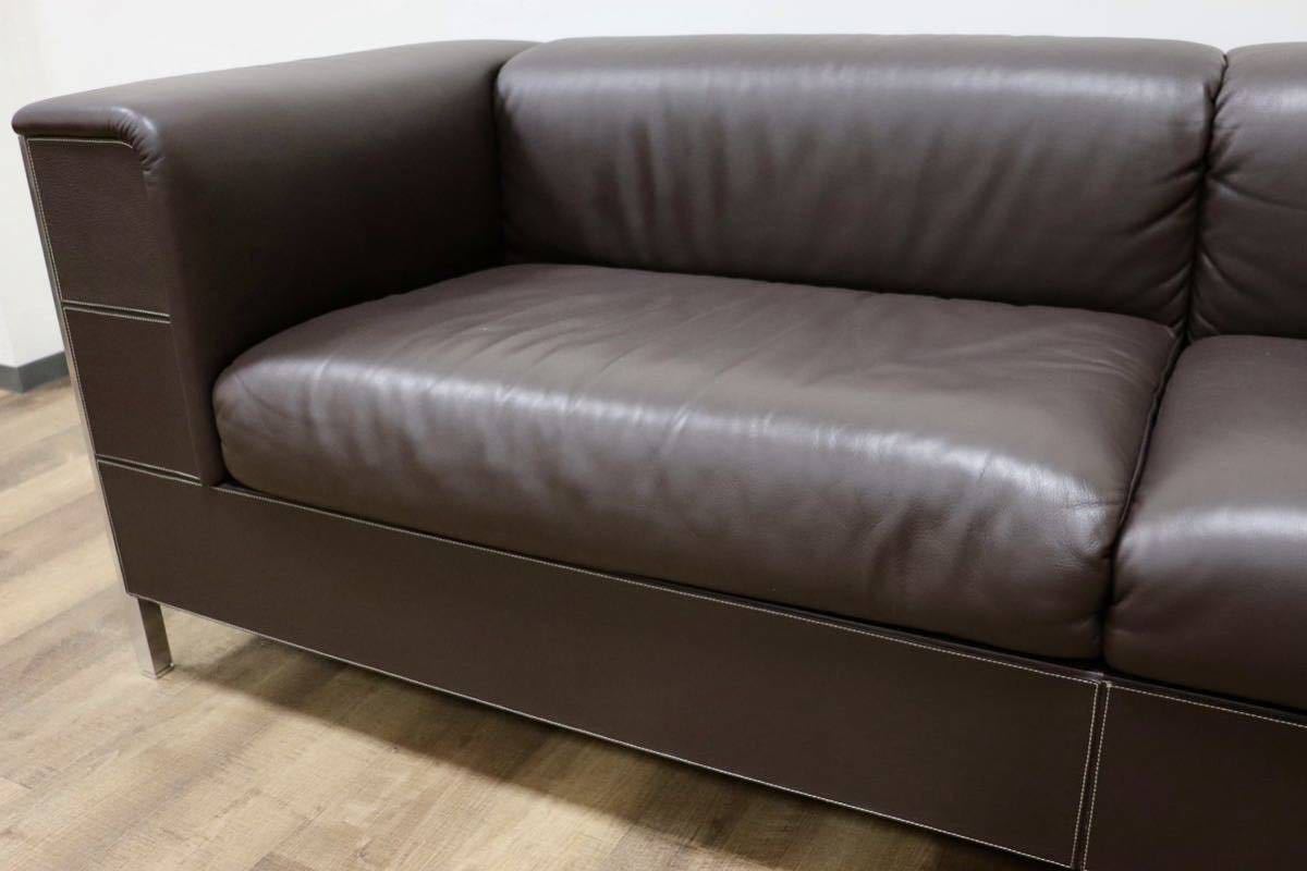 GMGH195○Poltrona Frau / ポルトローナ フラウ Talus タルス 3人掛けソファ トリプルソファ 本革 ブラウン IDC大塚家具 定価約130万 美品