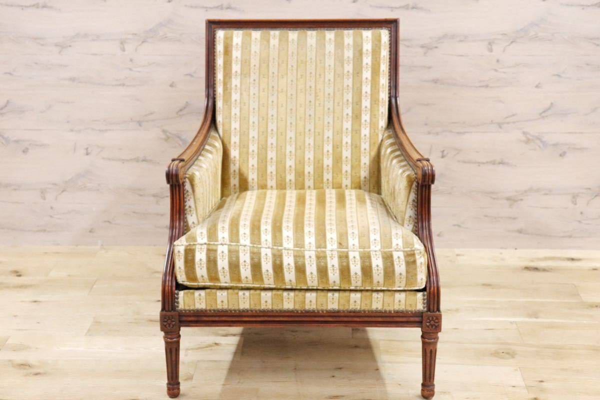 GMGN389A○英国 ヴィンテージ シングルソファ 1人掛けソファ ラウンジチェア 椅子 鋲打 ファブリック クラシカル アンティーク オールド