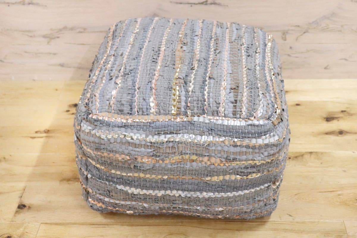 GMFN247B○Raha ラーハ プアクッション スツール 腰掛け オットマン レザー スクエア ナチュラル ボヘミアン 未使用品