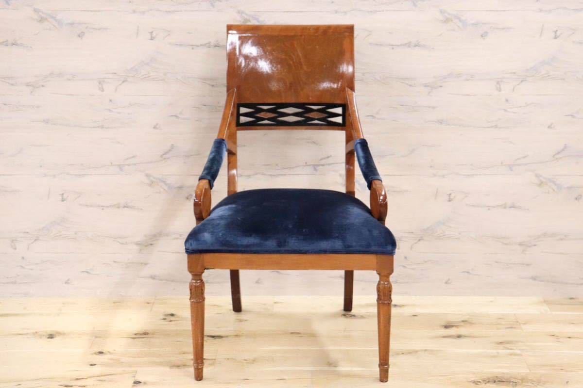 GMGN162○イタリア製 クラシック モダン ダイニングチェア 椅子 セミアームチェア ベロア 西洋 アール・ヌーヴォー