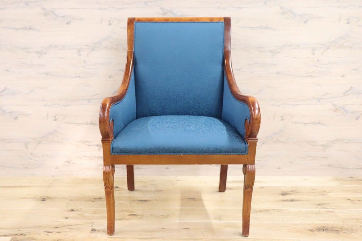 GMGN145B○西洋 クラシック シングルソファ ラウンジチェア 1人掛けソファ 椅子 木製 ファブリック アンティーク 彫刻