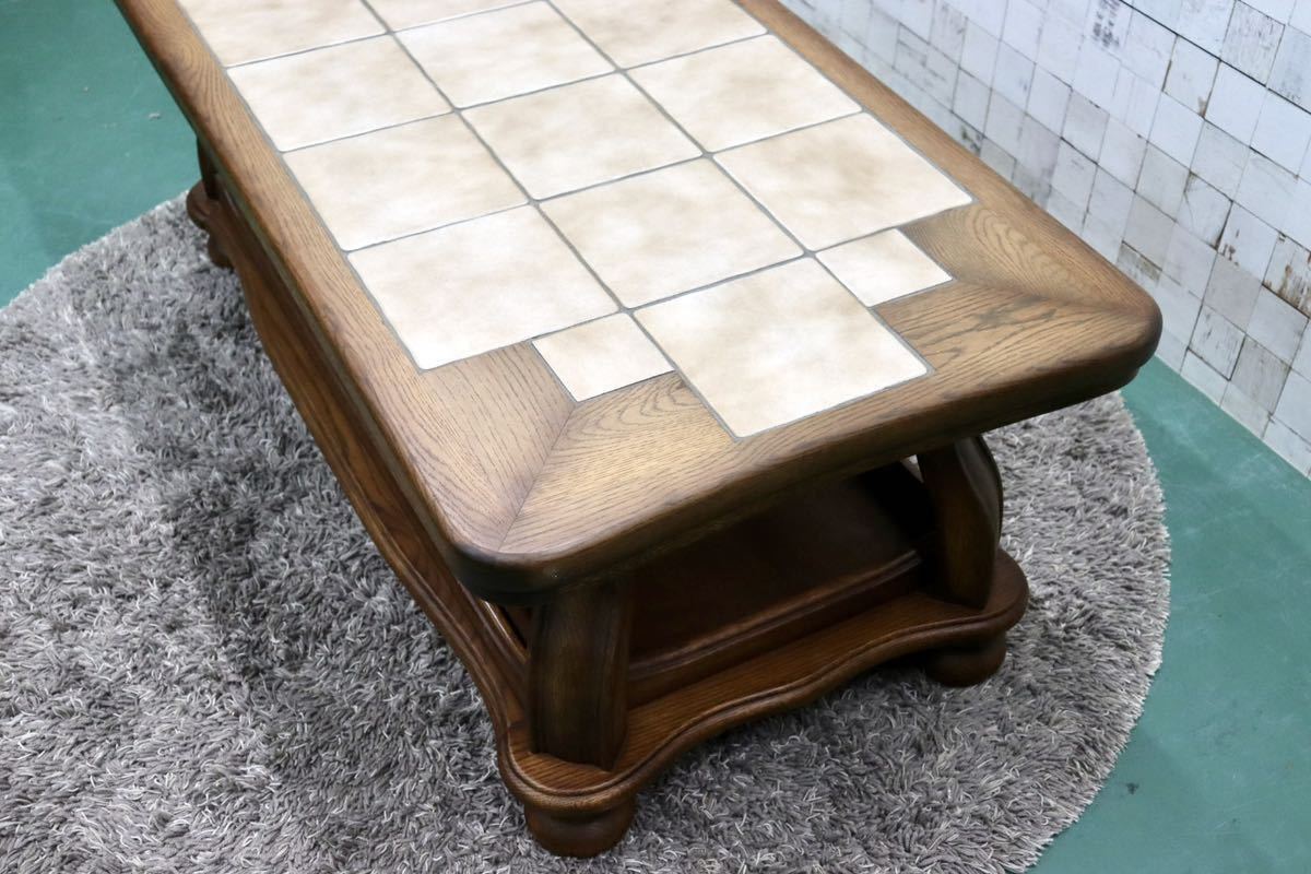 GMGT68○オランダ ダッチカントリースタイル センターテーブル リビングテーブル オーク材 無垢 タイル張り