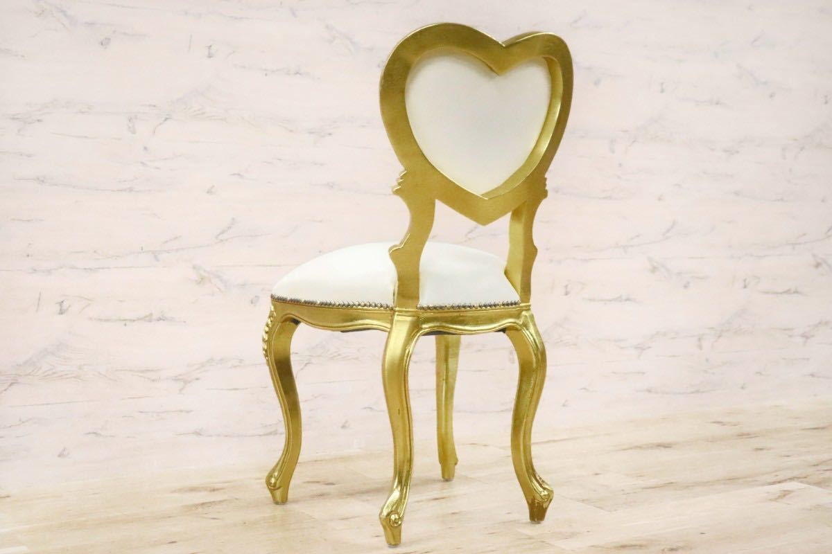 GMGN180B○アンティーク調 ハートチェア ダイニングチェア 椅子 猫脚 クラシック エレガント レザー ホワイト