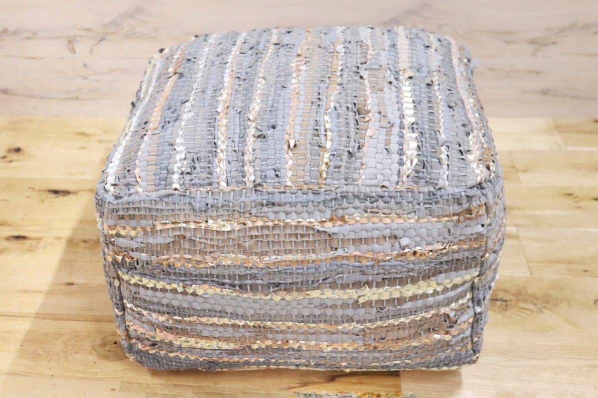 GMFN247C○Raha ラーハ プアクッション スツール 腰掛け オットマン レザー スクエア ナチュラル ボヘミアン 未使用品