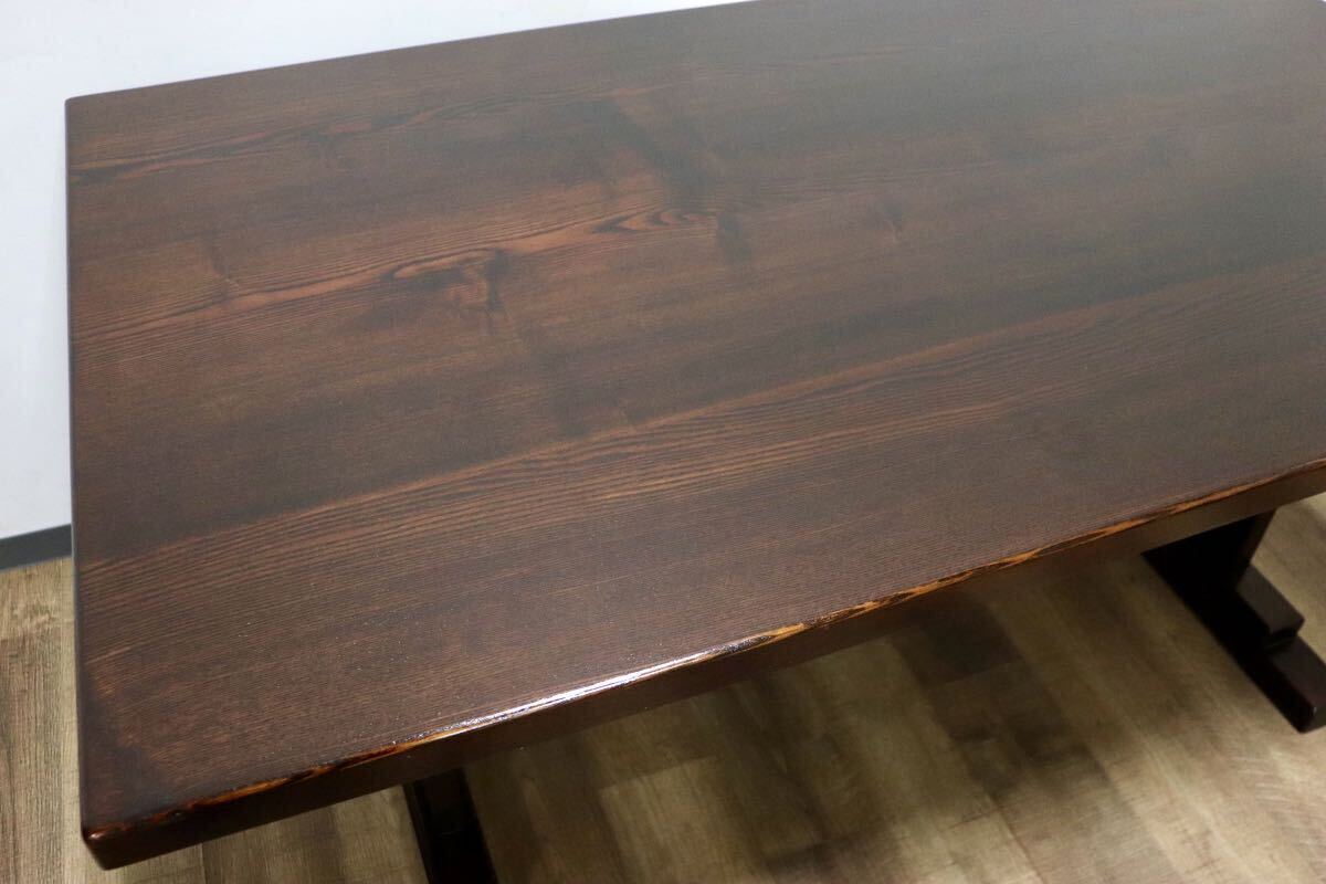 GMHN69○工房家具 欅材 ケヤキ 無垢 ダイニングテーブル 食卓テーブル 漆塗り 和家具 和モダン アンティーク レトロ 堅牢 古民家 美品