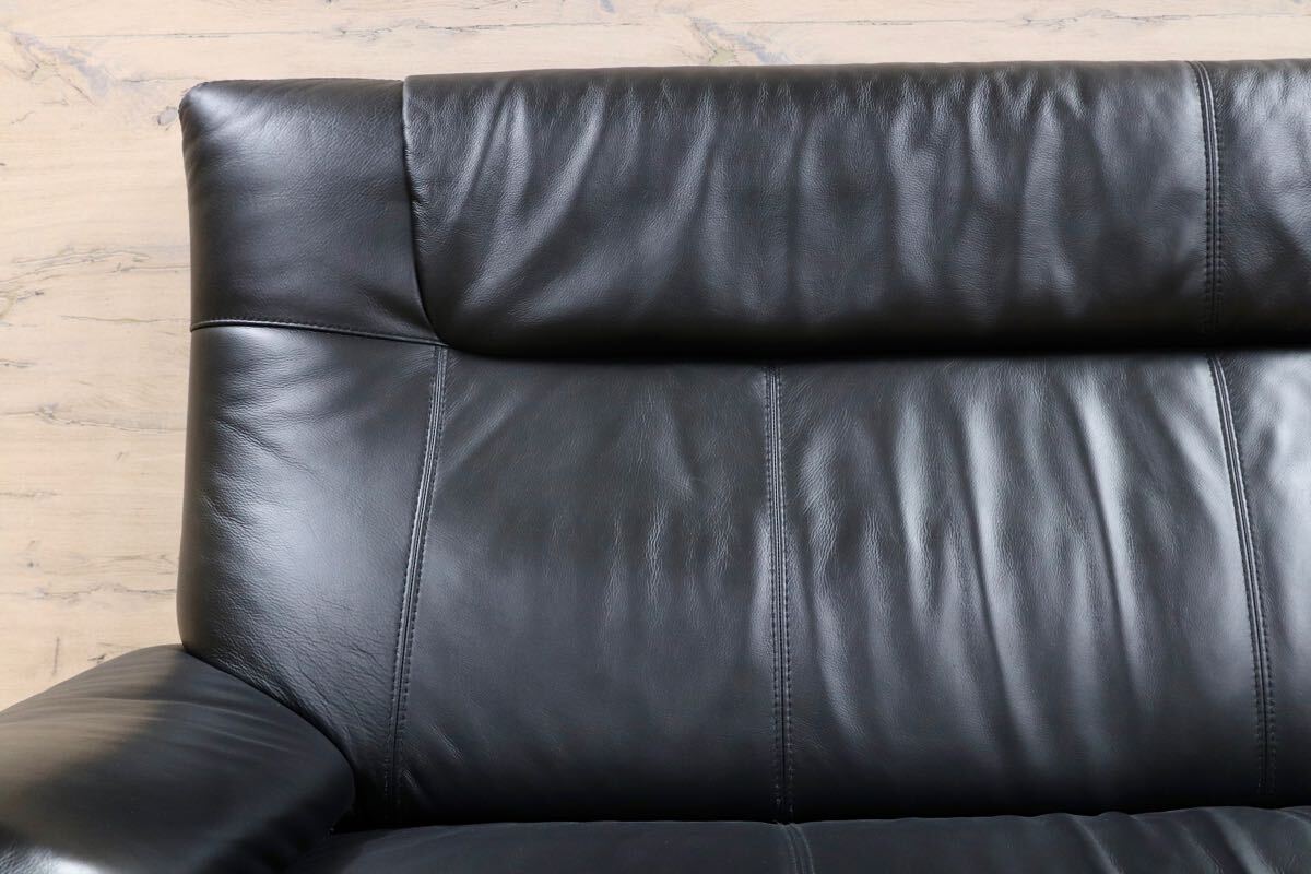 GMHN209○アサヒ Fuga フーガ 3人掛けソファ トリプルソファ 3シーター 黒 総本革 モダン 長椅子