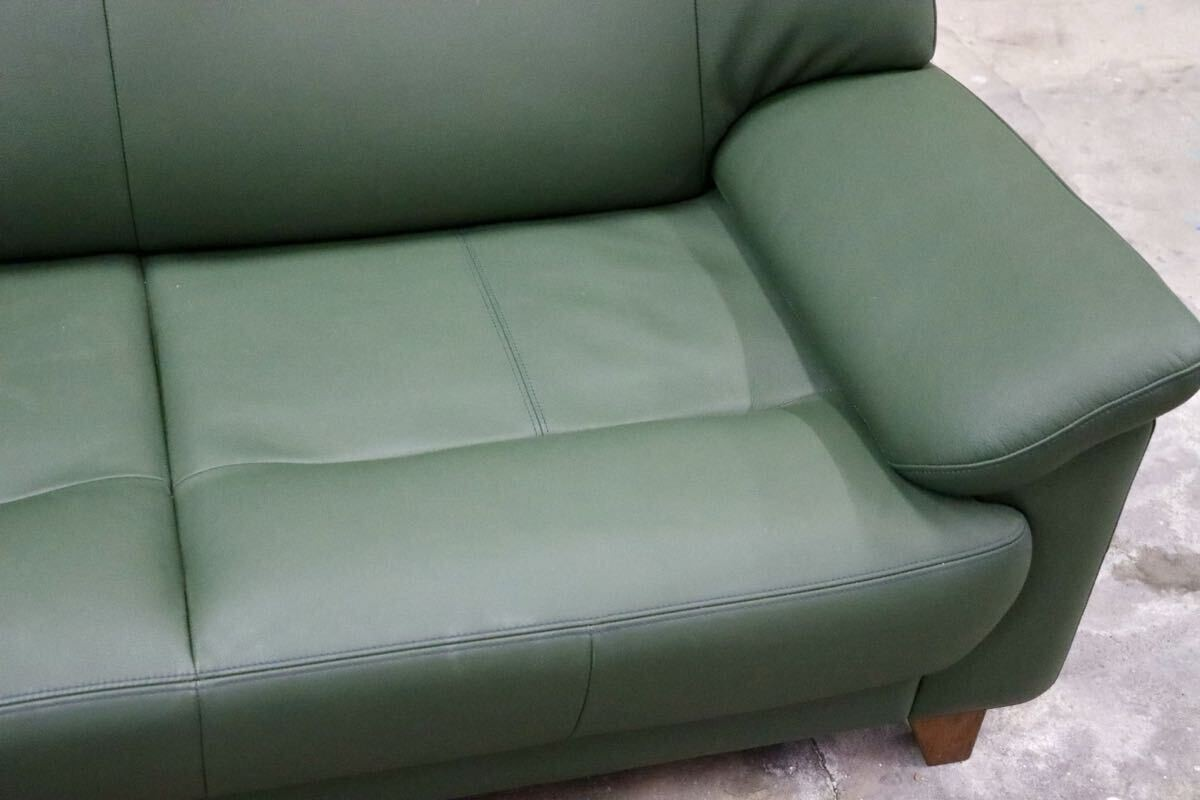 GMIS359A○本革 2人掛けソファ ラブソファ 長椅子 グリーン 応接 ハイバック シンプル モダン 検)カリモク 浜本工芸