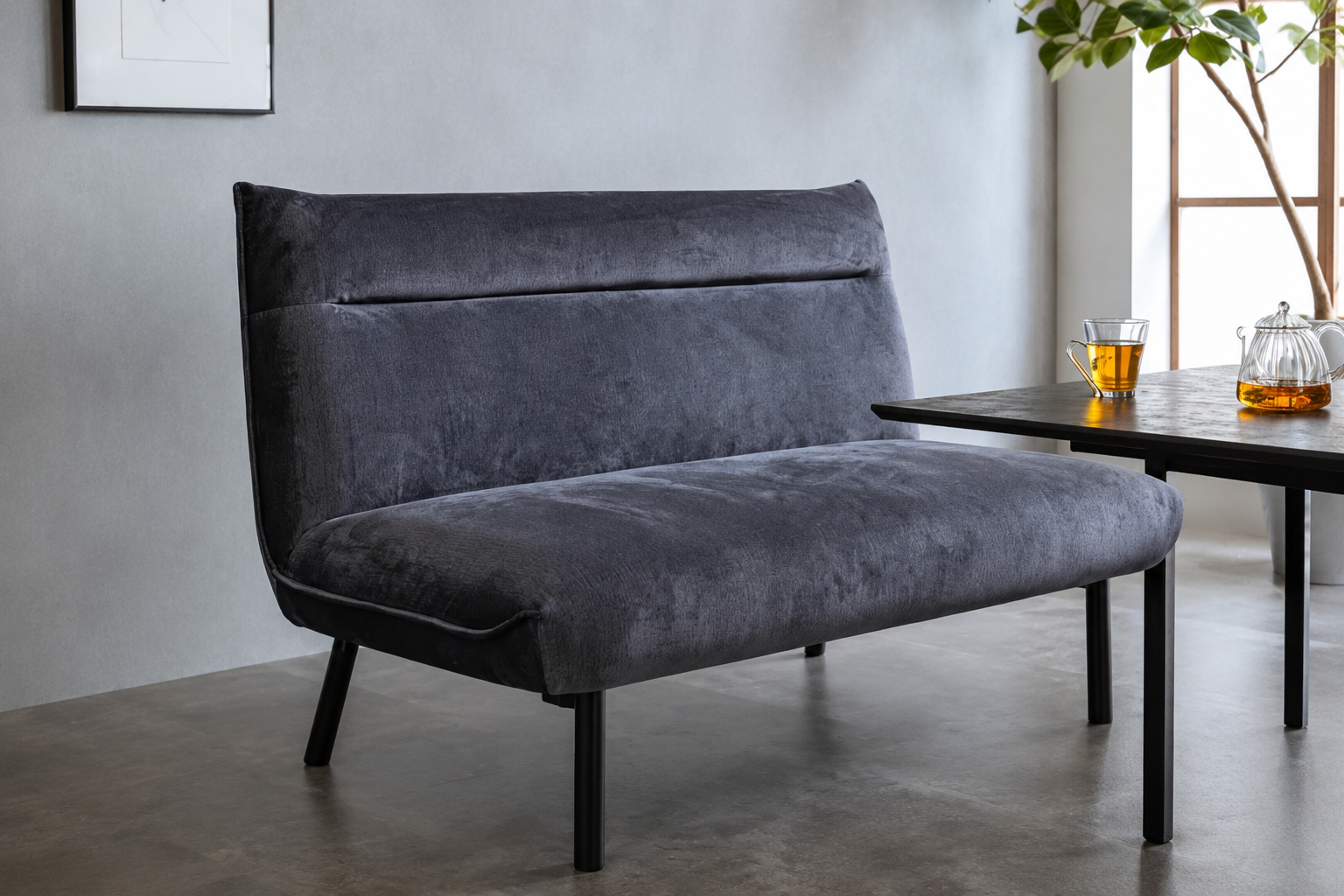 GMJH189C○ハイバック ダイニングソファ 2人掛け 幅130cm 撥水ファブリック グレー モダン 定価約5.3万円 展示品