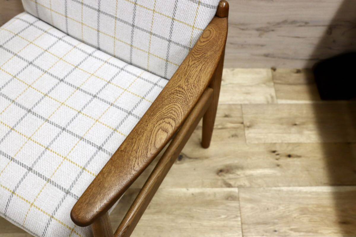 GMHK3A○オールドカリモク karimoku アームチェア 椅子 ラウンジチェア ダイニングチェア 楢無垢材 北欧スタイル ヴィンテージ リペア済