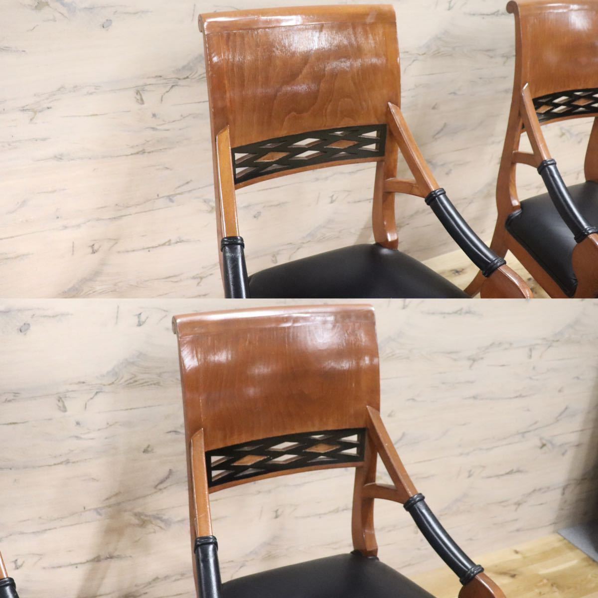 GMGN142A○イタリア製 クラシック モダン ダイニングチェア 椅子 2脚セット セミアームチェア 本革 レザー 西洋 アール・ヌーヴォー