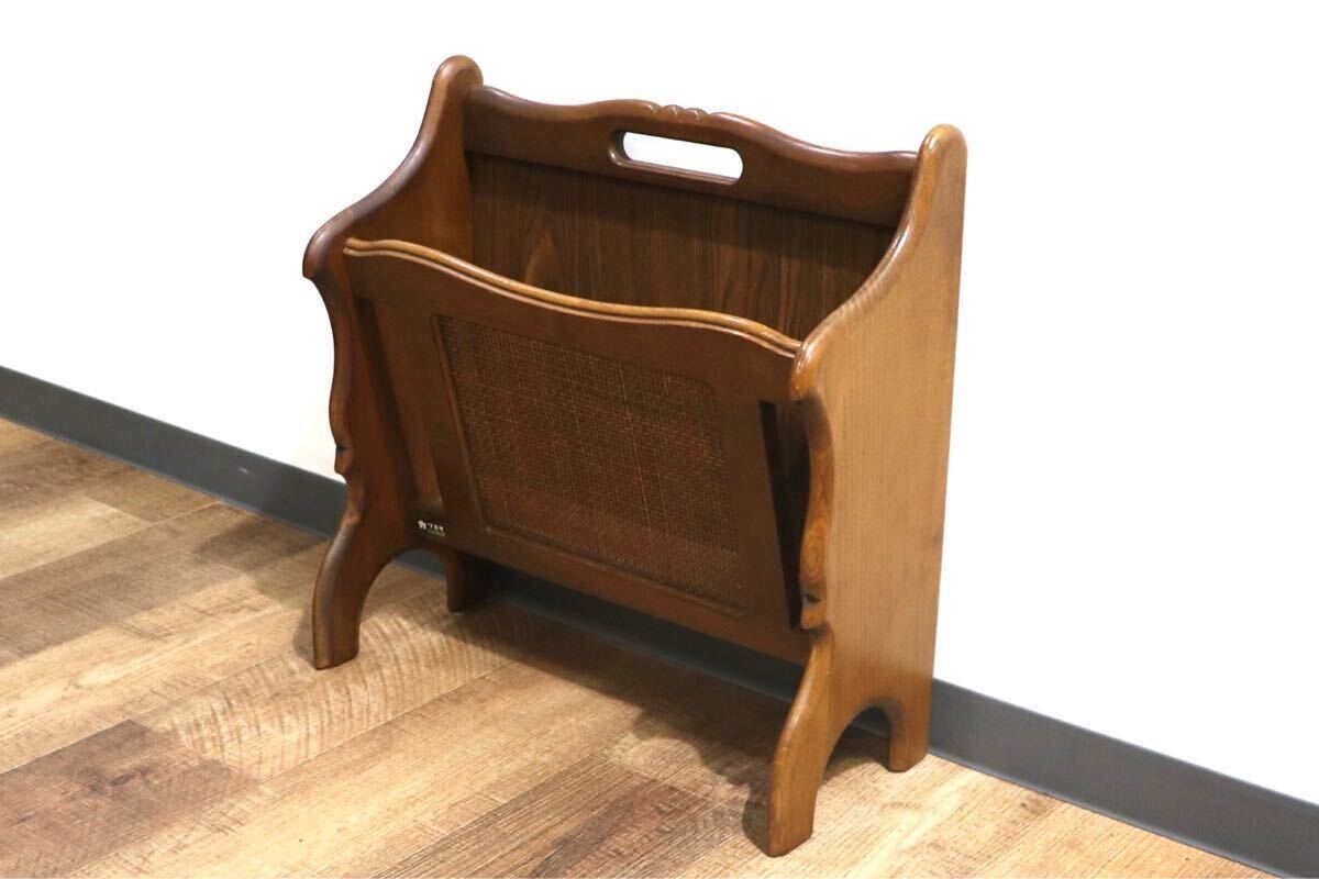 GMHN160○karimoku / カリモク コロニアル マガジンラック スリッパラック 雑誌入れ 収納 木製 ラタン