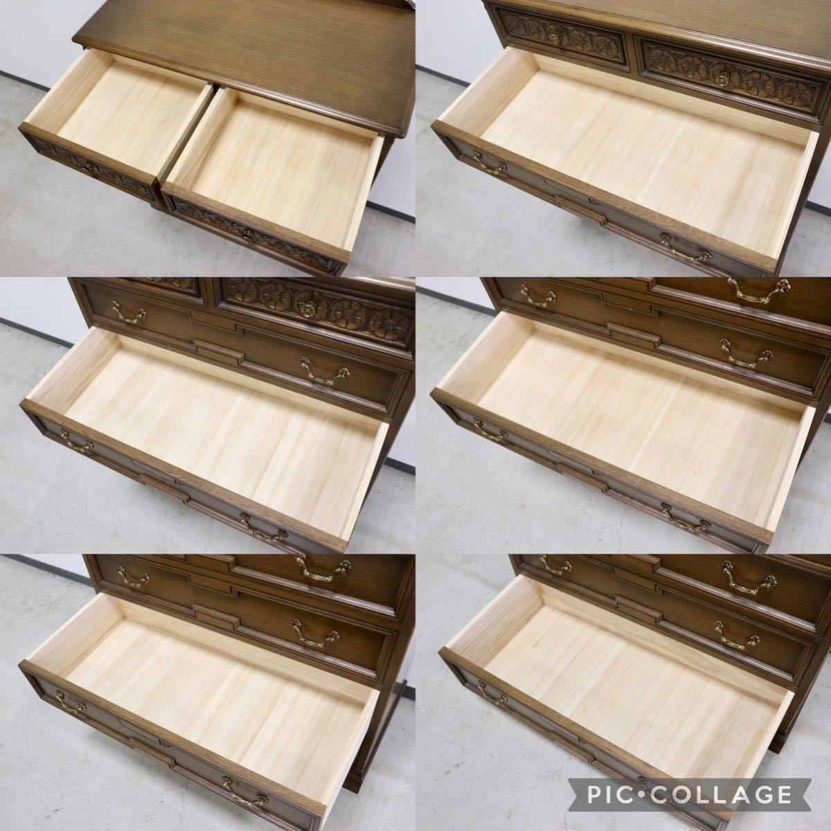 GMGK64○神戸家具 洋家具 6段チェスト 整理タンス 収納家具 彫刻 オーク材 クラシカル 和製ヴィンテージ アンティーク 美品 検)永田良介