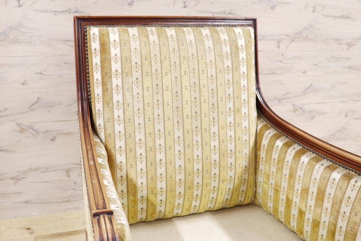 GMGN389A○英国 ヴィンテージ シングルソファ 1人掛けソファ ラウンジチェア 椅子 鋲打 ファブリック クラシカル アンティーク オールド