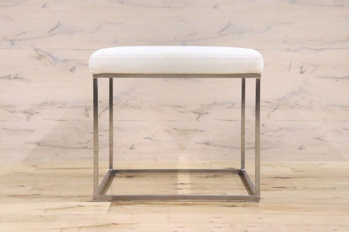 GMGH254○北欧スタイル スツール 椅子 オットマン 金属フレーム スチール ファブリック ホワイト モダン 展示品