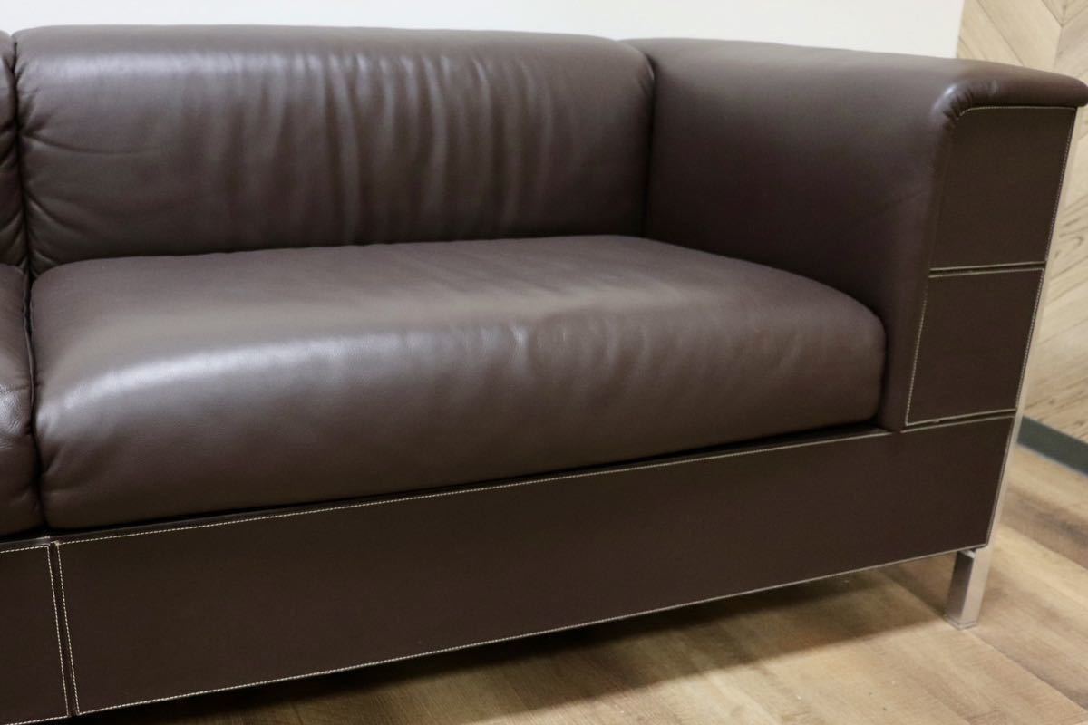 GMGH195○Poltrona Frau / ポルトローナ フラウ Talus タルス 3人掛けソファ トリプルソファ 本革 ブラウン IDC大塚家具 定価約130万 美品