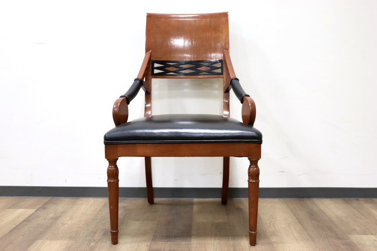 GMGN162F○イタリア製 クラシック モダン ダイニングチェア 椅子 セミアームチェア サロン チェア 本革 モダン 西洋 アール・ヌーヴォー