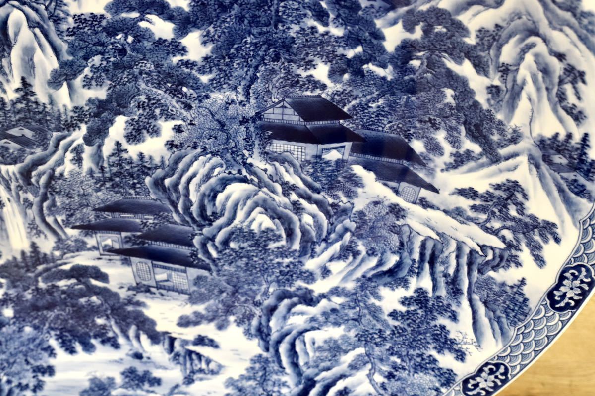 GMGH69○有田焼 神右衛門 最高級 大皿 飾皿 伝統工芸品 山水絵 大作※発送不可