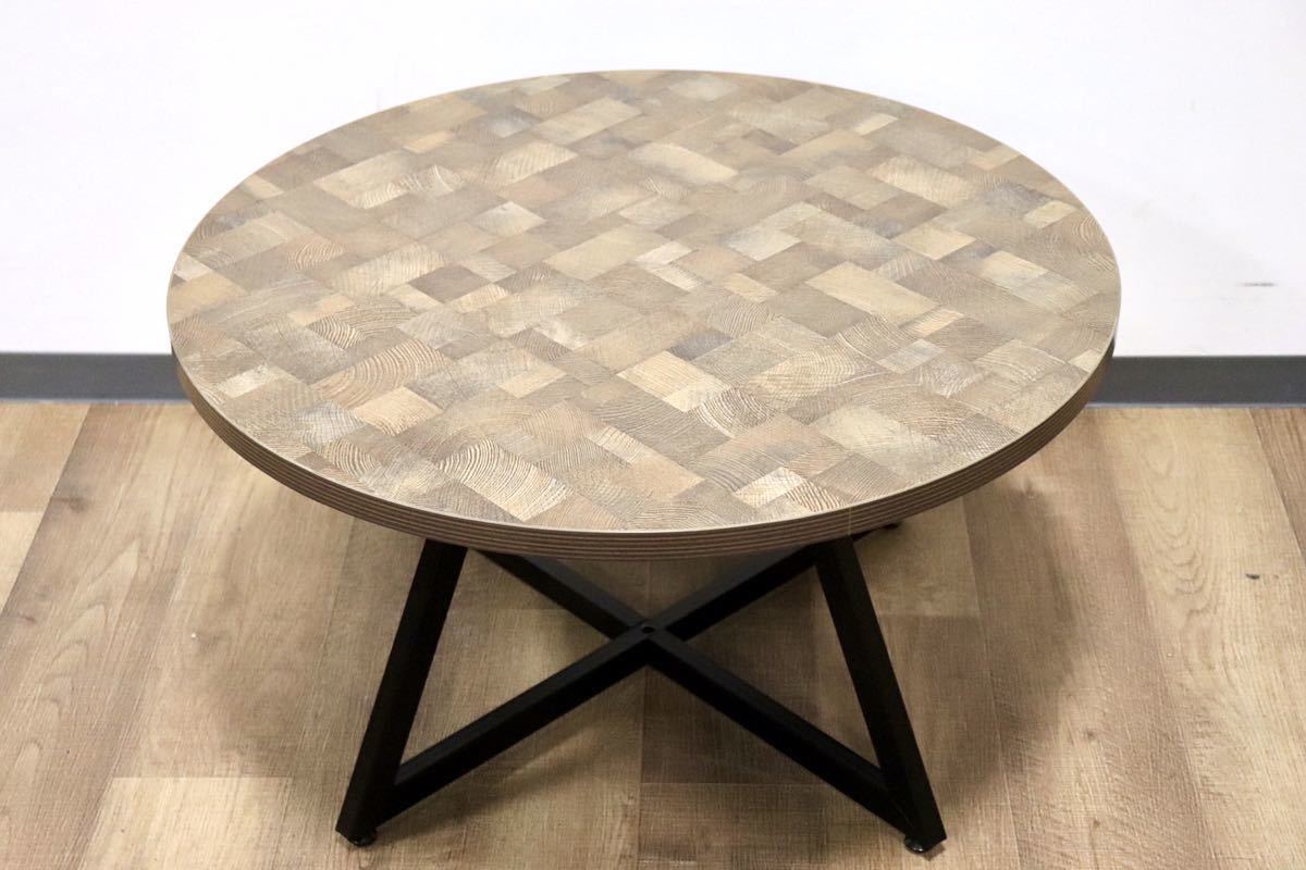 GMGK246B○東谷 ラウンドテーブル L-PT-336MIX センターテーブル コーヒーテーブル スチールレッグ メラミン化粧板 定価約2万 展示品