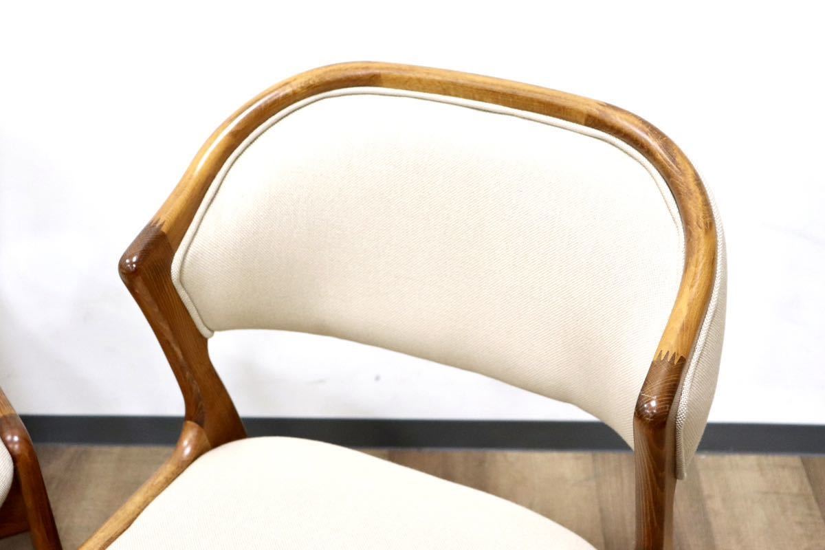 GMGN294B○朝日木材加工 LuDeK ダイニングチェア 食卓椅子 セミアーム ファブリック 2脚セット 北欧スタイル モダン ヴィンテージ 稀少