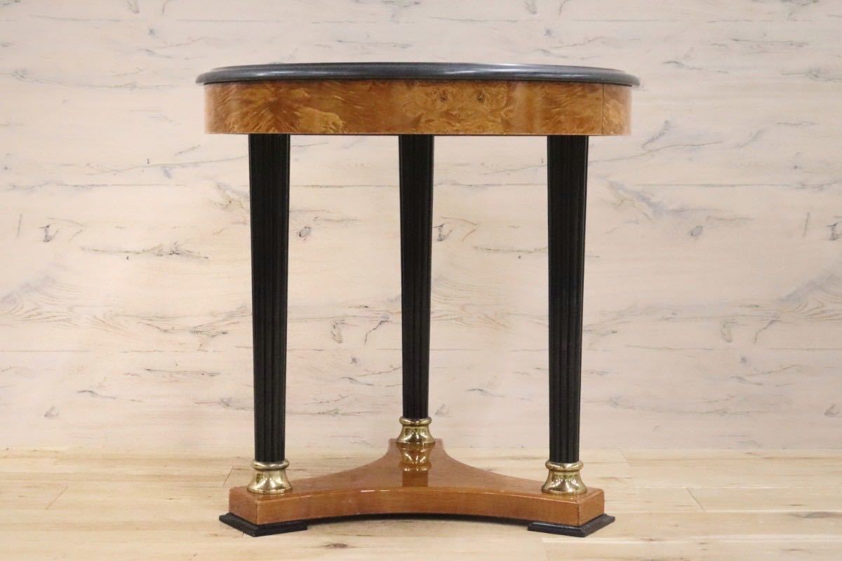 GMGN233E○イタリア製 サイドテーブル 丸テーブル バーズアイメープル 御影石 エレガント クラシック ヨーロッパ家具 ※引取り推奨