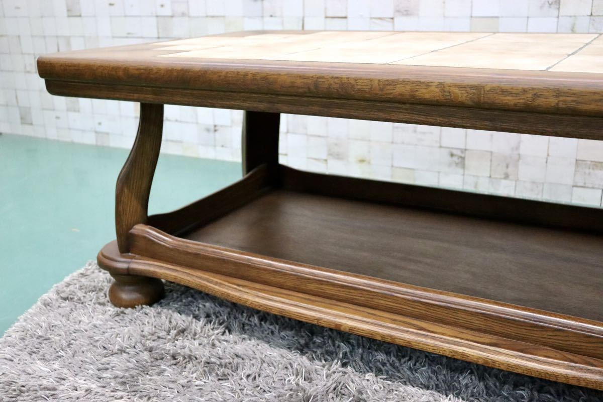 GMGT68○オランダ ダッチカントリースタイル センターテーブル リビングテーブル オーク材 無垢 タイル張り